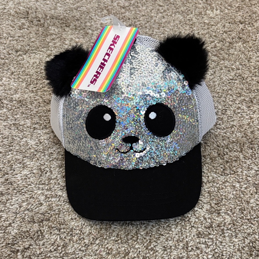 BRAND NEW Skechers Kids' Panda Sequin Cap - Black and Silver